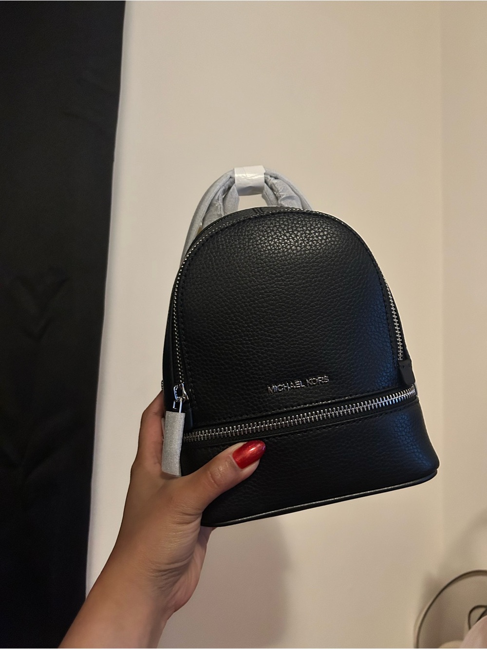 Michael Kors Black Pebbled Leather Mini Backpack with Silver Zipper